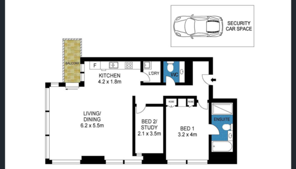 Eureka 1 bedroom apartment - floor plan