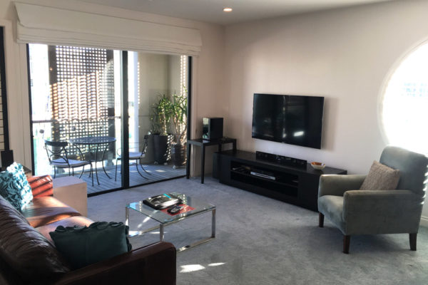 Auckland Viaduct Harbour 2 bedroom apartment - lounge and balcony