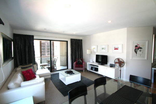 Auckland Viaduct Harbour 2 bedroom apartment - lounge and balcony