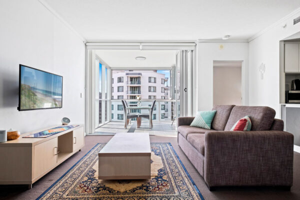 Charlotte Street, Brisbane - living room and balcony