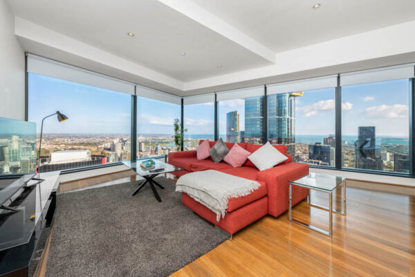 Eureka apartment 5501 - living room with view of the city
