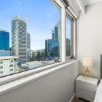 QT Apartments, Perth - apartment 1507, bedroom with view
