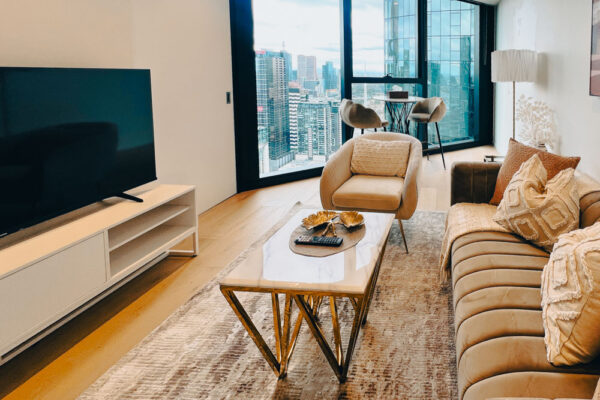 Melbourne Square apartments, Southbank - living room